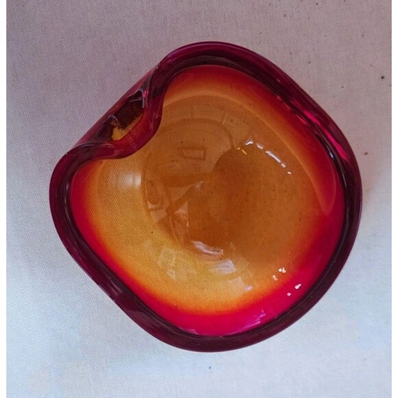Murano Italy Red Orange Pinched Trinket Bowl Ashtray - Picture 8 of 11